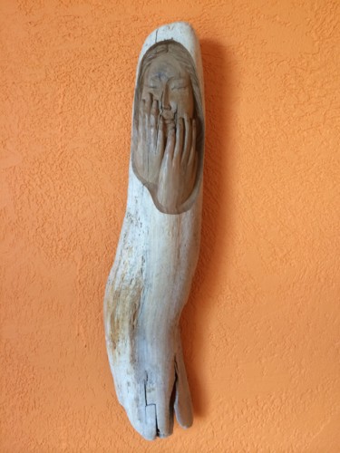 Sculpture intitulée "Je pense a toi" par Paul Crochat, Œuvre d'art originale, Bois