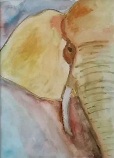 Schilderij getiteld "éléphant" door Paul Destaercke, Origineel Kunstwerk, Aquarel