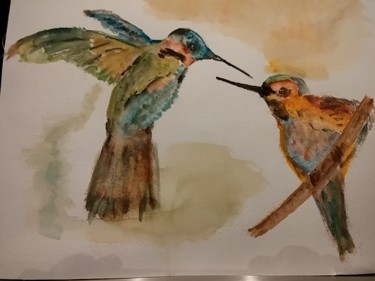 Schilderij getiteld "kolibri" door Paul Destaercke, Origineel Kunstwerk, Aquarel