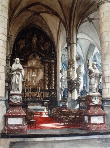 Peinture intitulée "Chapelle, Eglise de…" par Paul Dmoch, Œuvre d'art originale, Aquarelle