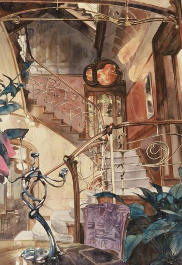 Peinture intitulée "Cage d'escalier - f…" par Paul Dmoch, Œuvre d'art originale, Aquarelle