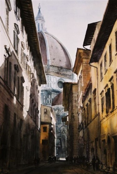 Peinture intitulée "Duomo - vue de Via…" par Paul Dmoch, Œuvre d'art originale, Aquarelle