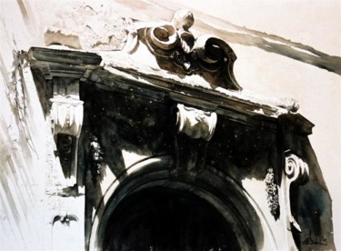 Peinture intitulée "Portail - Via dei S…" par Paul Dmoch, Œuvre d'art originale, Aquarelle