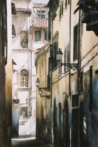 Peinture intitulée "Ruelle, Florence" par Paul Dmoch, Œuvre d'art originale, Aquarelle