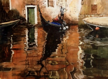 Painting titled "Gondole dans les re…" by Paul Dmoch, Original Artwork