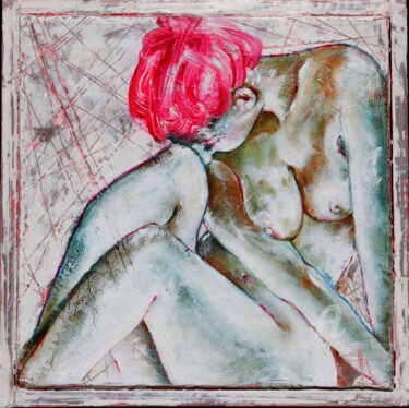 Painting titled "AGATHE CONFINÉE" by Paule-Andree Maraval, Original Artwork, Oil Mounted on Wood Stretcher frame