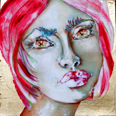 Painting titled "RUBY" by Paule-Andree Maraval, Original Artwork, Oil Mounted on Wood Stretcher frame