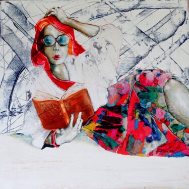 Painting titled "MOMENT PRIVILEGIE 2" by Paule-Andree Maraval, Original Artwork, Oil Mounted on Wood Stretcher frame