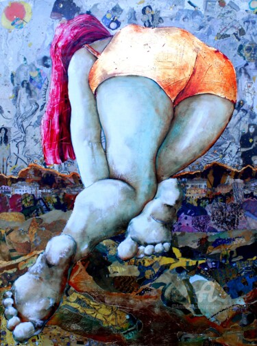 Painting titled "DECOUVERTE" by Paule-Andree Maraval, Original Artwork, Oil Mounted on Wood Stretcher frame