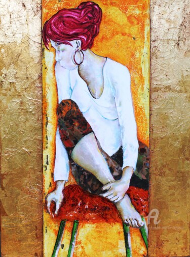 Painting titled "THEBAÏDE" by Paule-Andree Maraval, Original Artwork, Oil Mounted on Wood Stretcher frame