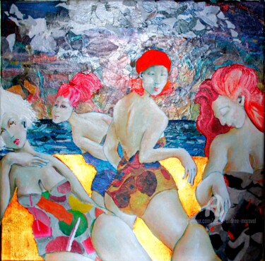 Malerei mit dem Titel "JEUX DE PLAGE" von Paule-Andree Maraval, Original-Kunstwerk, Öl