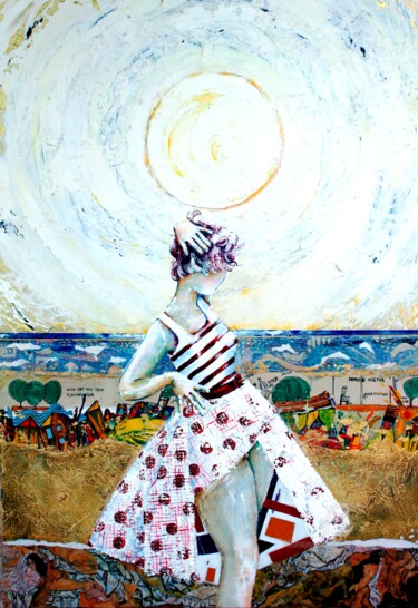 Painting titled "sous le soleil 2" by Paule-Andree Maraval, Original Artwork, Oil Mounted on Wood Stretcher frame