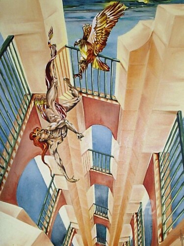 Schilderij getiteld "chute libératrice" door Paule-Andree Maraval, Origineel Kunstwerk, Olie