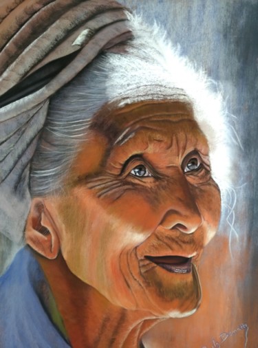 Pintura titulada "La Mamma (Pérou)" por Paule Benatti, Obra de arte original, Pastel Montado en Cartulina