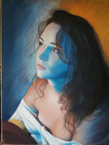 Peinture intitulée "Léa rêveuse" par Paule Benatti, Œuvre d'art originale, Pastel Monté sur Carton