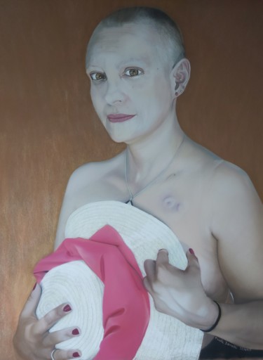 Painting titled "Laure (Octobre Rose)" by Paule Benatti, Original Artwork, Pastel Mounted on Cardboard