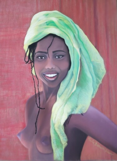 Painting titled "buste d'Africaine" by Paule Benatti, Original Artwork, Pastel Mounted on Cardboard