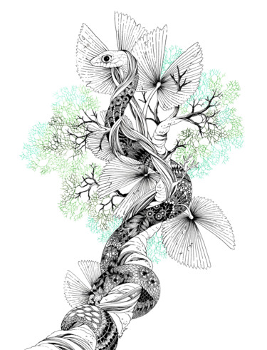 Desenho intitulada "Serpent, série abon…" por Paule Brun, Obras de arte originais, Tinta