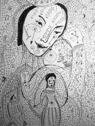 Рисунок под названием "Tatoo maternité" - Paule Daran, Подлинное произведение искусства, Чернила