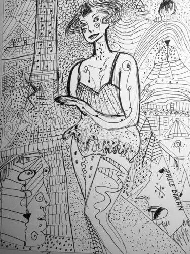 Drawing titled "Tatoo erotica" by Paule Daran, Original Artwork, Ink