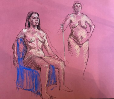 Disegno intitolato "Duo rose" da Paule Guerin, Opera d'arte originale, Matite colorate