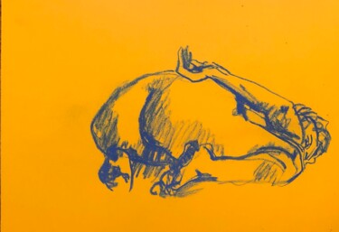 Dessin intitulée "Bleu et jaune" par Paule Guerin, Œuvre d'art originale, Pastel