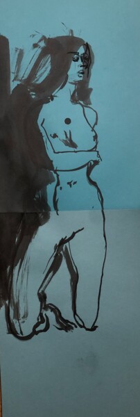 Σχέδιο με τίτλο "Deux bleus" από Paule Guerin, Αυθεντικά έργα τέχνης, Μελάνι