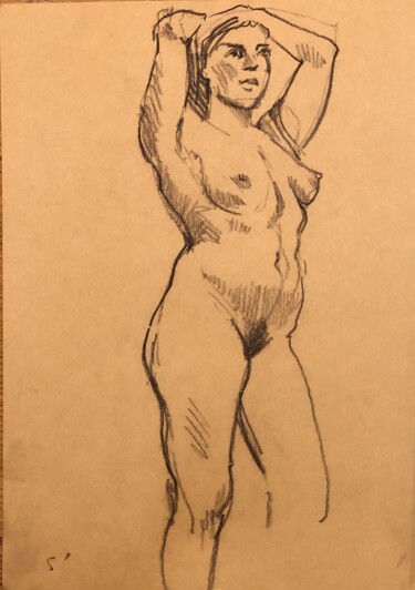 Drawing titled "Déesse I" by Paule Guerin, Original Artwork, Conté