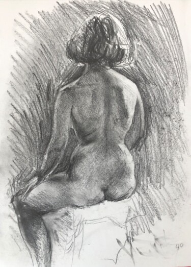 Dessin intitulée "Dos romantique" par Paule Guerin, Œuvre d'art originale, Crayon