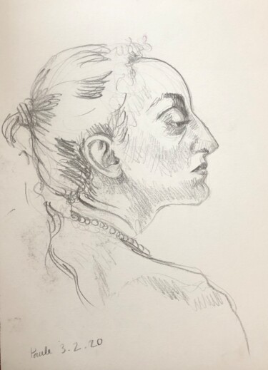 Drawing titled "Portrait" by Paule Guerin, Original Artwork, Pencil