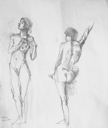 Dessin intitulée "Deux Héloïse" par Paule Guerin, Œuvre d'art originale, Crayon