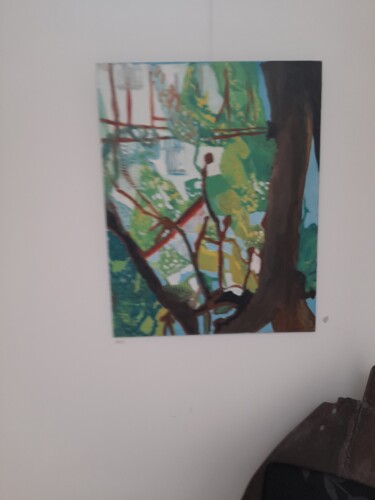 Картина под названием "maison et jardin a…" - Paule Rochet, Подлинное произведение искусства, Масло Установлен на Деревянная…