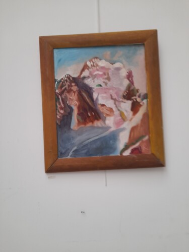 Painting titled "Mont charvin" by Paule Rochet, Original Artwork, Oil Mounted on Wood Stretcher frame