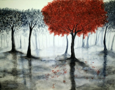 Peinture intitulée "Automne rouge" par Pascale Pauleau, Œuvre d'art originale, Aquarelle
