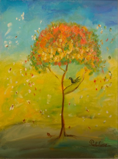 Pintura intitulada "Oiseau en automne" por Paulette Desse, Obras de arte originais, Acrílico