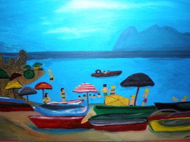 Pintura titulada "Domingo en la playa" por Paulette, Obra de arte original, Oleo
