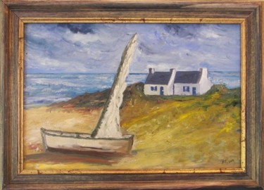 Painting titled "Barque et maison br…" by Paulette Marcon, Original Artwork