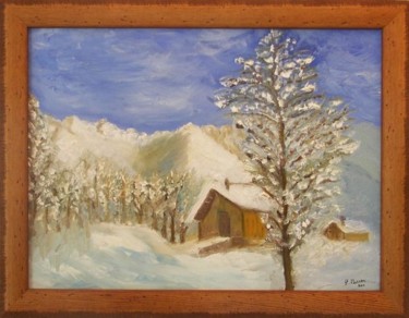 Painting titled "Le chalet sous la n…" by Paulette Marcon, Original Artwork