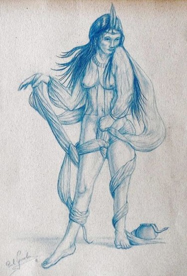 Tekening getiteld "Dansende Salomé" door Paul Gosselin, Origineel Kunstwerk