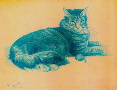 Tekening getiteld "Liggende kat" door Paul Gosselin, Origineel Kunstwerk, Anders