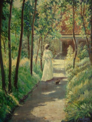 Painting titled "De zonnige dreef" by Paul Gosselin, Original Artwork, Oil