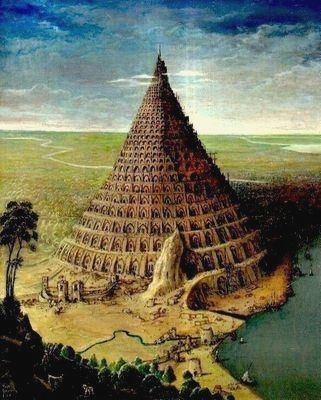 Schilderij getiteld "De Toren van Babel" door Paul Gosselin, Origineel Kunstwerk, Anders
