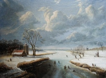 Schilderij getiteld "Schaatsers op de Le…" door Paul Gosselin, Origineel Kunstwerk, Anders