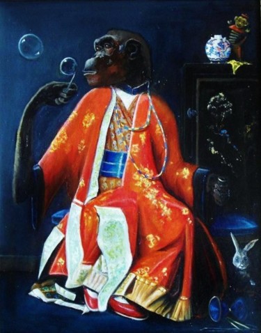 Schilderij getiteld "De Chinese goochela…" door Paul Gosselin, Origineel Kunstwerk, Olie