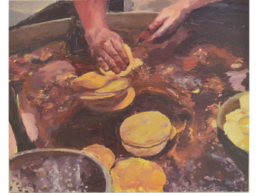 Painting titled "Los tacos de Tono" by Paulina Lozano, Original Artwork, Oil