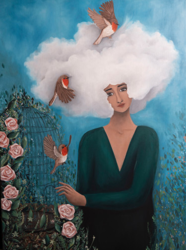 Painting titled "L'envolée" by Pauline Bailly, Original Artwork, Oil