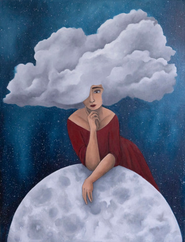 Peinture intitulée "Sur la lune" par Pauline Bailly, Œuvre d'art originale, Huile