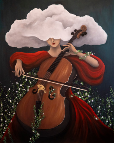 Pintura intitulada "La violoncelliste" por Pauline Bailly, Obras de arte originais, Óleo