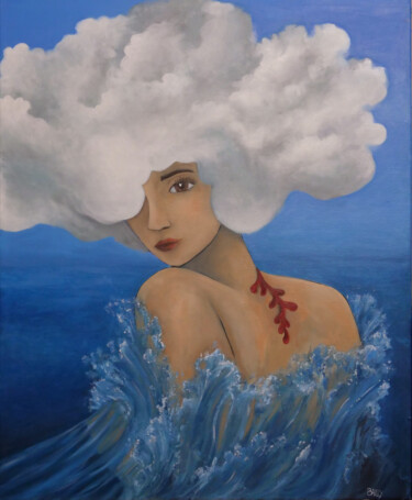 Malerei mit dem Titel "La robe bleue" von Pauline Bailly, Original-Kunstwerk, Öl
