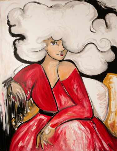 「La dame en rouge」というタイトルの絵画 Pauline Baillyによって, オリジナルのアートワーク, オイル